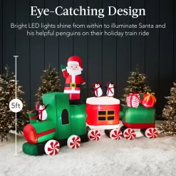 Best Choice Products 8.5 x 5ft Pre-Lit Inflatable Christmas Train & Animated Santa Claus w/ 10 LED Lights, Ground Stakes