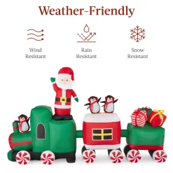 Best Choice Products 8.5 x 5ft Pre-Lit Inflatable Christmas Train & Animated Santa Claus w/ 10 LED Lights, Ground Stakes