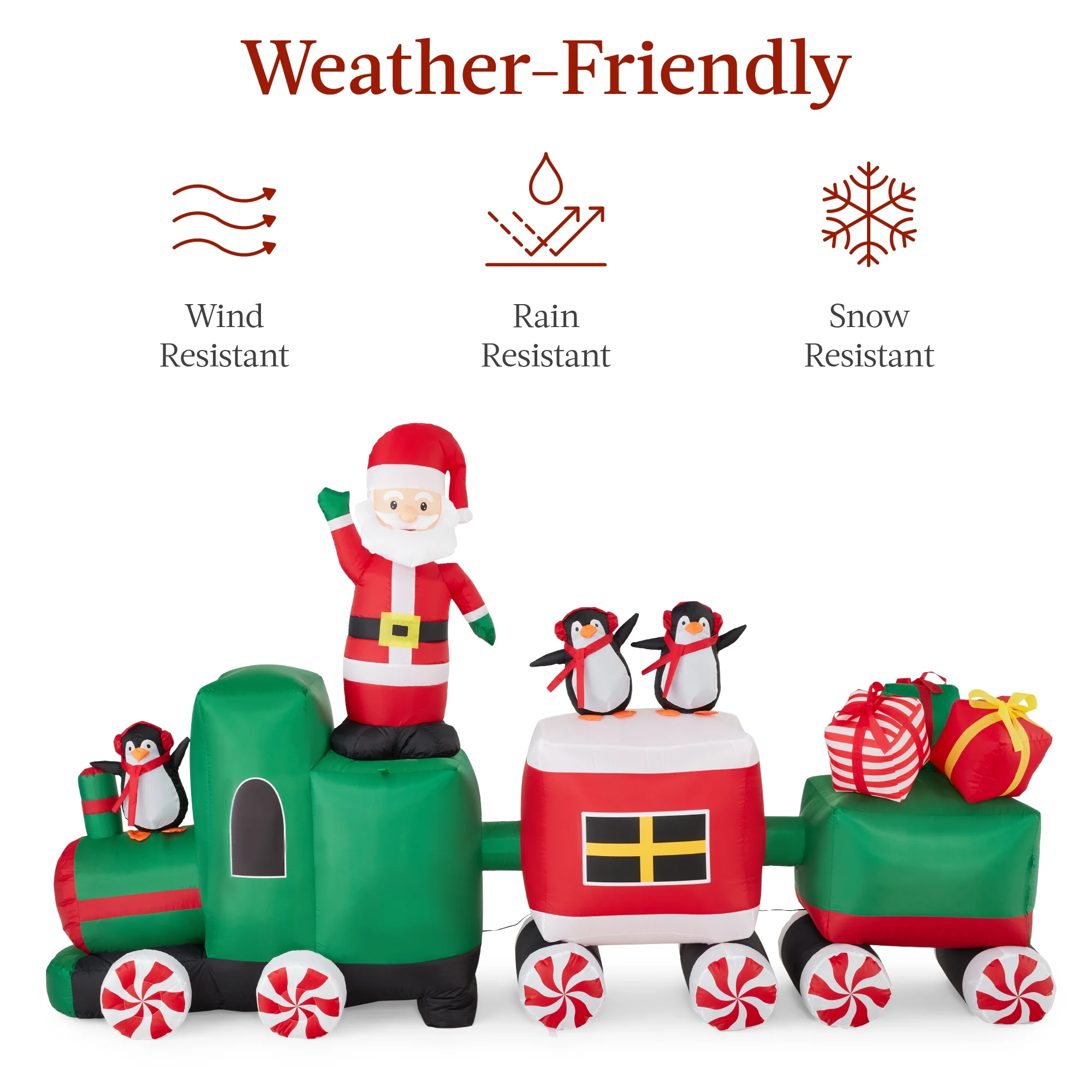 Best Choice Products 8.5 x 5ft Pre-Lit Inflatable Christmas Train & Animated Santa Claus w/ 10 LED Lights, Ground Stakes