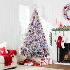 Best Choice Products 6ft Pre-Lit Christmas Pine Tree w/ Flocked Branches 250 Multicolored or Warm-White Light Modes
