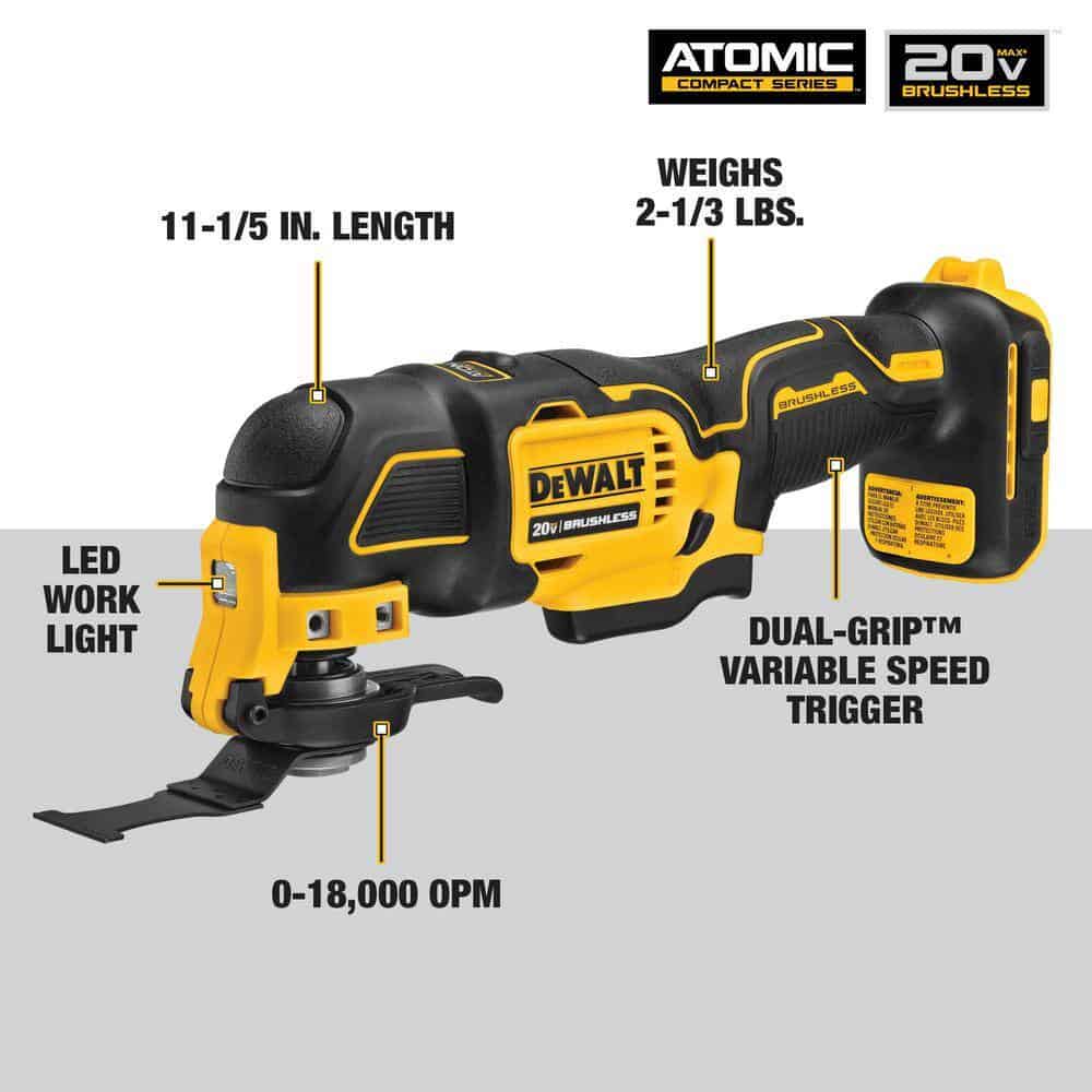 DEWALT ATOMIC 20V MAX Cordless Brushless Oscillating Multi Tool with (1) 20V 2.0Ah Battery and Charger