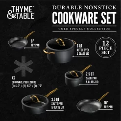 Thyme & Table Signature 12-Piece Cookware Set Non-Stick - Black & Gold