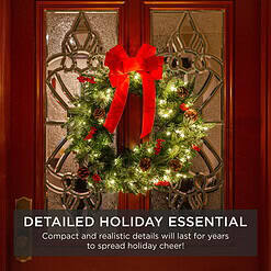Best Choice Products 24in Pre-Lit Battery Powered Christmas Wreath Decoration w/ 70 Lights, 96 PVC Tips, Ribbons