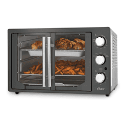Oster Extra-Large French Door Air Fryer Countertop Oven, Stainless Steel, 60-Min Timer, 6 Cooking Functions, Versatile Accessories, Reduces Energy and Cooking Time
