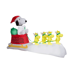 Gemmy 5.22-ft Lighted Peanuts Worldwide Snoopy Sleigh Christmas Inflatable