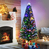 HOMCOM 6' Tall Douglas Fir Pre-Lit Artificial Christmas Tree with Realistic Branches, 24 Multi-Color LED Lights, Fiber Optics and 230 Tips