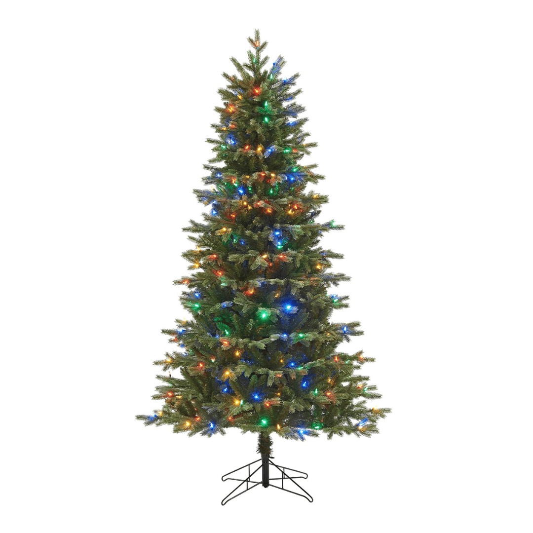 Honeywell 6.5 ft Pre-Lit Christmas Tree with 2064 PVC/PE Tips, Churchill Pine Artificial Christmas Tree with 300 Color Changing LEDs