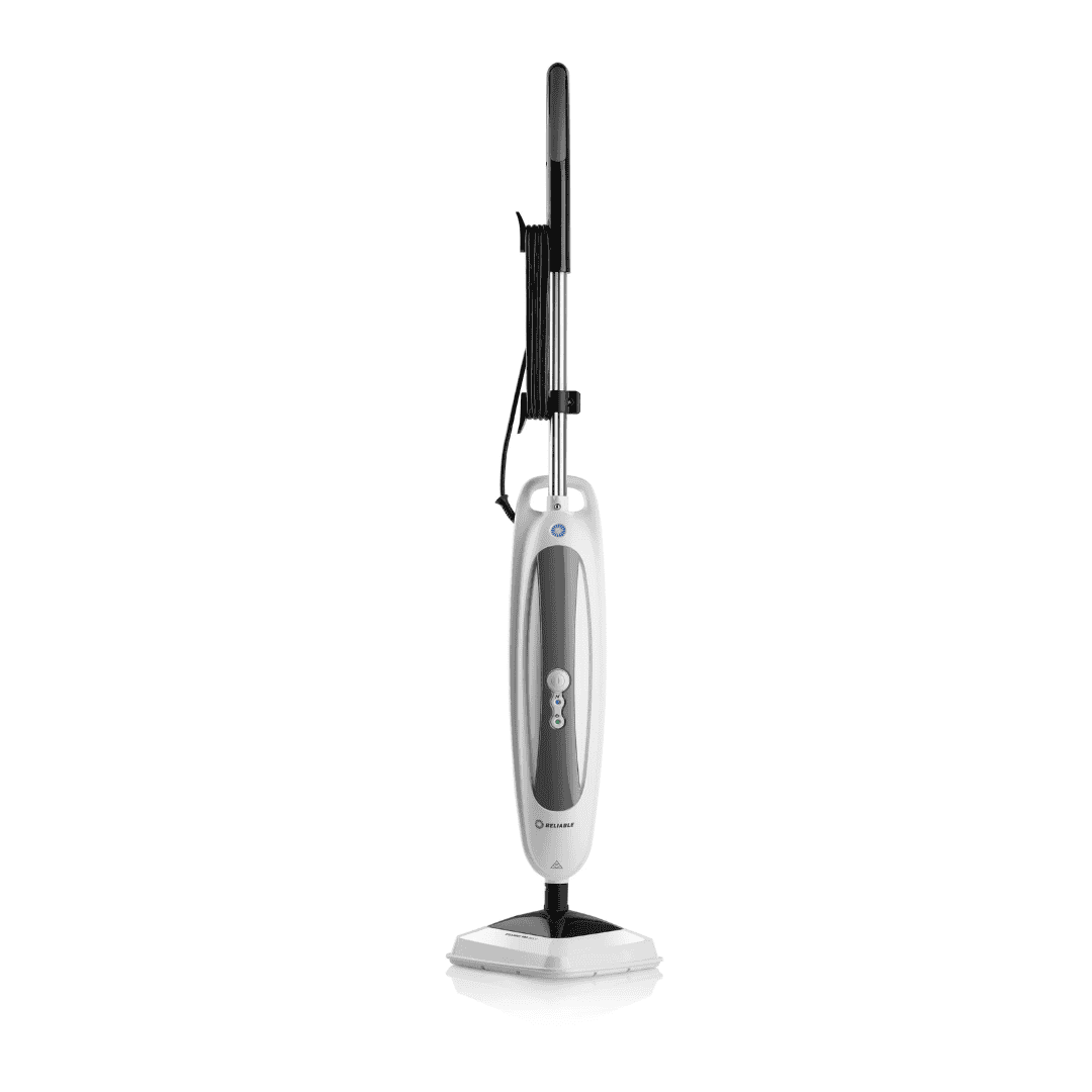Reliable Steamboy Steam Mop with Scrubber Brush - White, 12-in Cleaning Path, 180 Swivel, Easy Press Foot Release