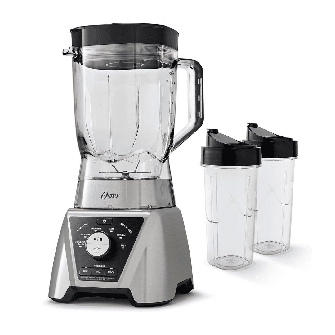Oster BLSTTS-CB2-000 Pro Blender with Texture Select Settings, 2 Blend-N-Go Cups and Tritan Jar, 64 Ounces, Brushed Nickel
