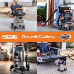 RIDGID WD1956 16 Gallon 6.5 Peak HP Stainless Steel Shop Vac Wet Dry Vacuum with Fine Dust Filter, Hose and Accessory Attachments