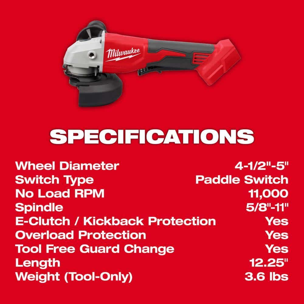 Milwaukee M18 18V Lithium-Ion Brushless Cordless 4-1/2 in./5 in. Grinder w/Paddle Switch (Tool-Only)