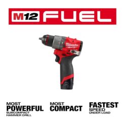 Milwaukee M12 FUEL 12-Volt Lithium-Ion Brushless Cordless 1/2 in. Hammer Drill Kit with 1 Compact 2.0Ah Battery Pack and 1 Charger