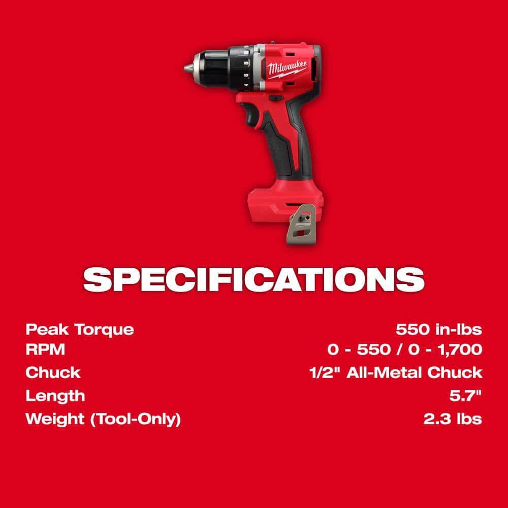 Milwaukee M18 18V Lithium-Ion Brushless Cordless 1/2 in. Compact Drill/Driver (Tool-Only)