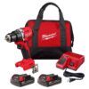 Milwaukee 3601-22CT M18 18V Lithium-Ion Brushless Cordless 1/2 in. Compact Drill/Driver Kit with Two 2.0 Ah Batteries, Charger and Case