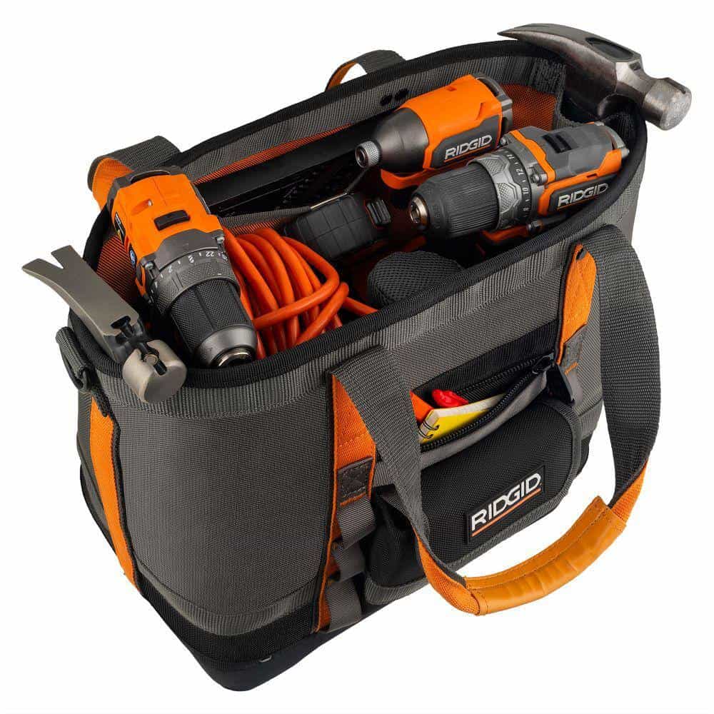 RIDGID 14 in. 5 Pocket Professional Grade Open Tool Tote