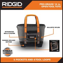 RIDGID 14 in. 5 Pocket Professional Grade Open Tool Tote