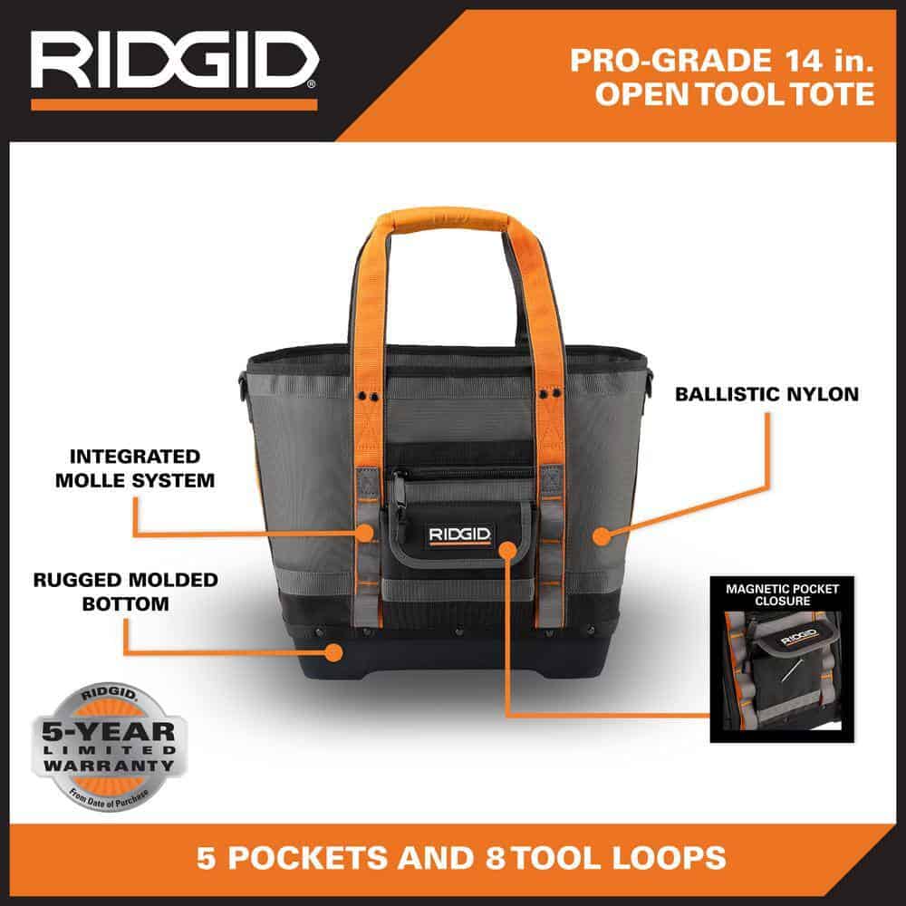RIDGID 14 in. 5 Pocket Professional Grade Open Tool Tote