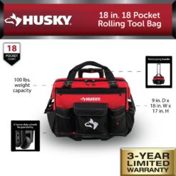 Husky 18 in. 18 Pocket Rolling Tool Bag