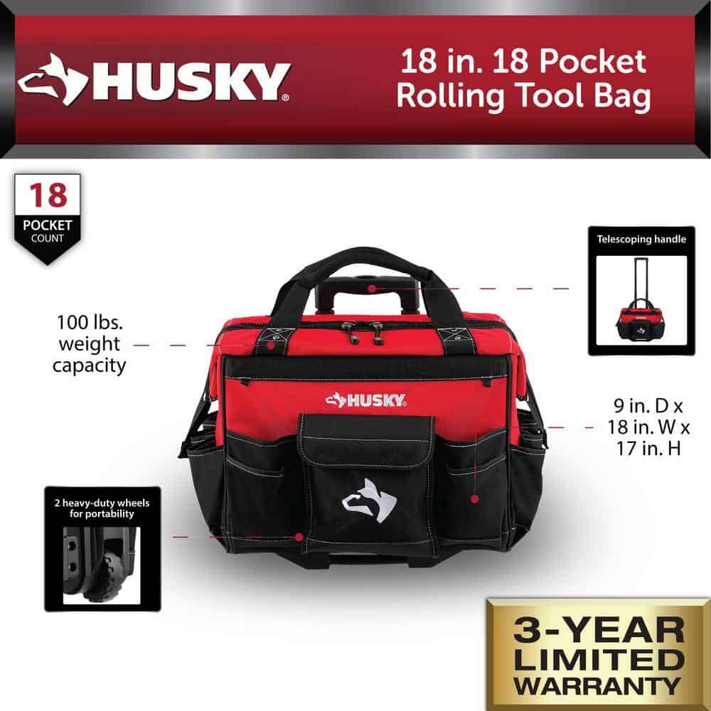 Husky 18 in. 18 Pocket Rolling Tool Bag