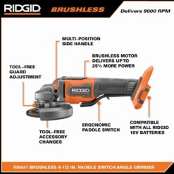 RIDGID 18V Brushless Cordless 4-1/2 in. Paddle Switch Angle Grinder (Tool Only)