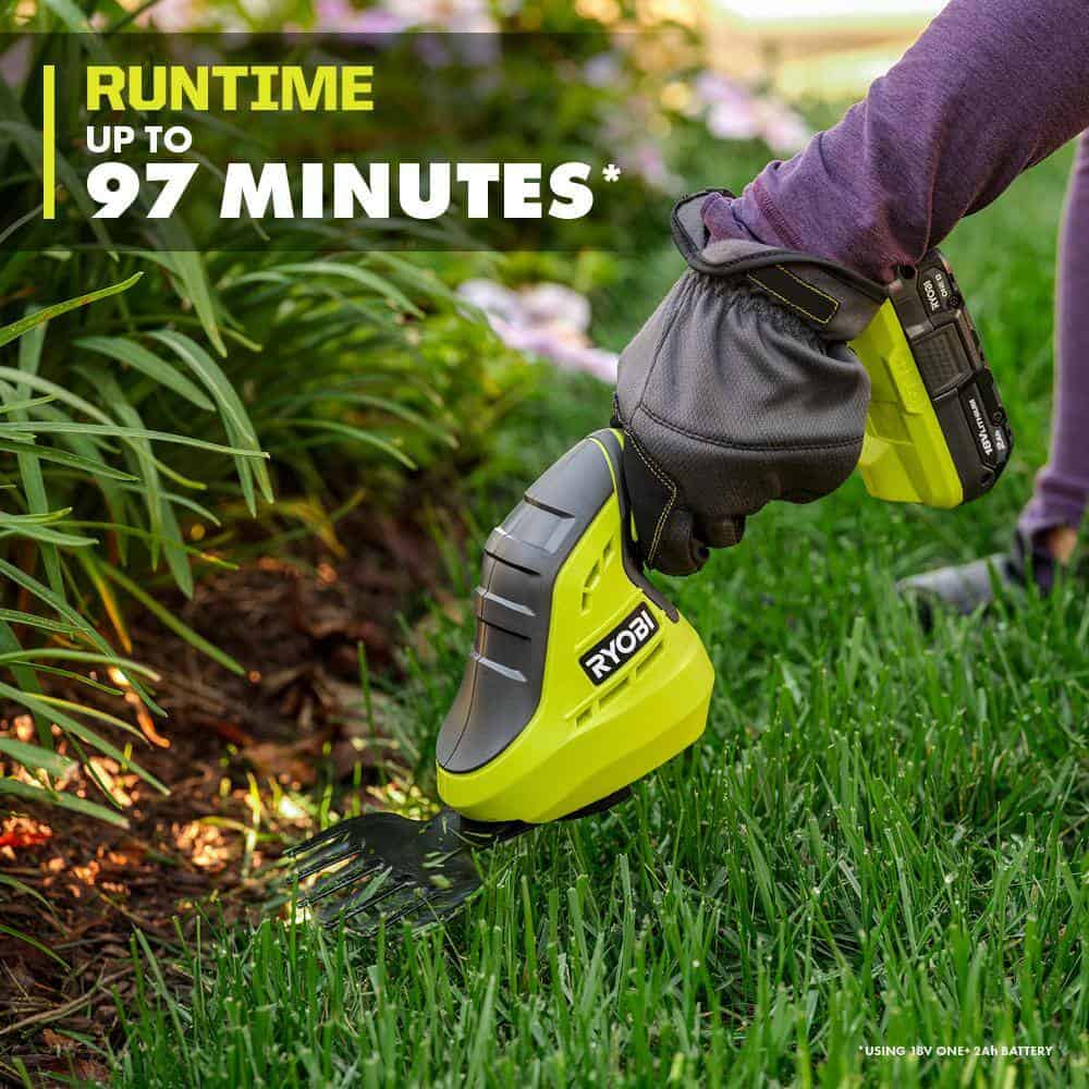 RYOBI ONE+ 18V Cordless Grass Shear and Shrubber Trimmer with 2.0 Ah Battery and Charger