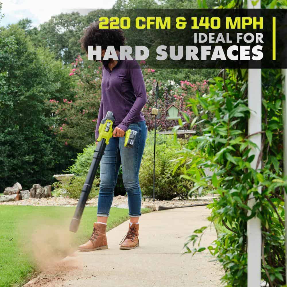 RYOBI ONE+ HP 18V Brushless Cordless 220 CFM 140 MPH Compact Blower with 4.0 Ah Battery & Charger