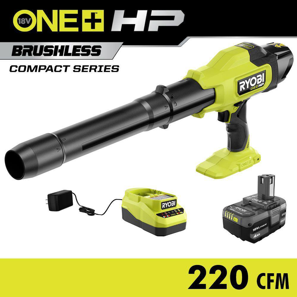 RYOBI ONE+ HP 18V Brushless Cordless 220 CFM 140 MPH Compact Blower with 4.0 Ah Battery & Charger