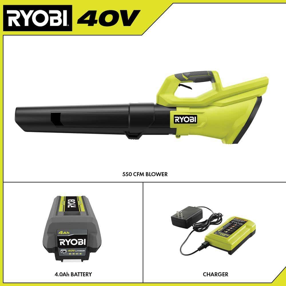 RYOBI 40V 120 MPH 550 CFM Cordless Battery Blower With 4.0 Ah Battery and Charger