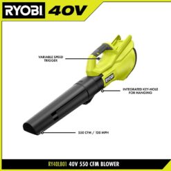 RYOBI 40V 120 MPH 550 CFM Cordless Battery Blower With 4.0 Ah Battery and Charger