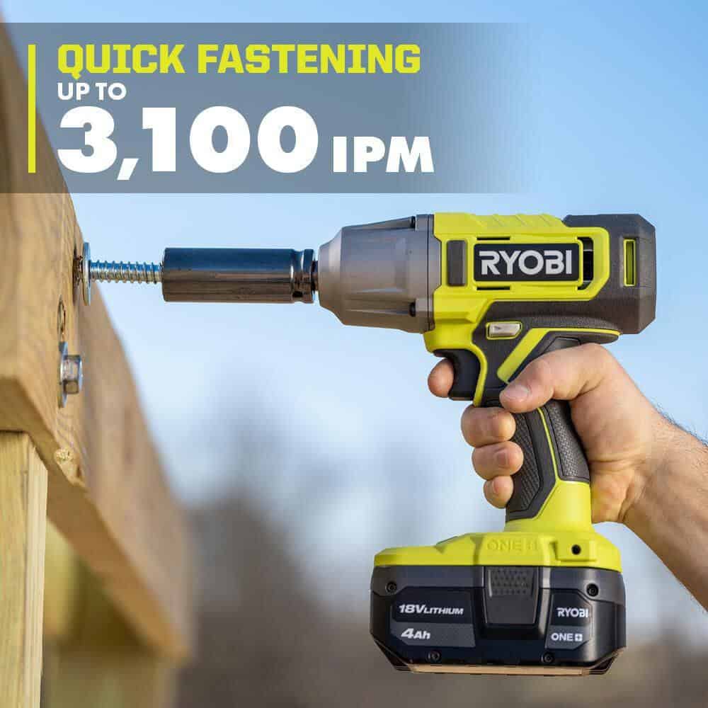 RYOBI ONE+ 18V Cordless 1/2 in. Impact Wrench Kit with 4.0 Ah Battery and Charger