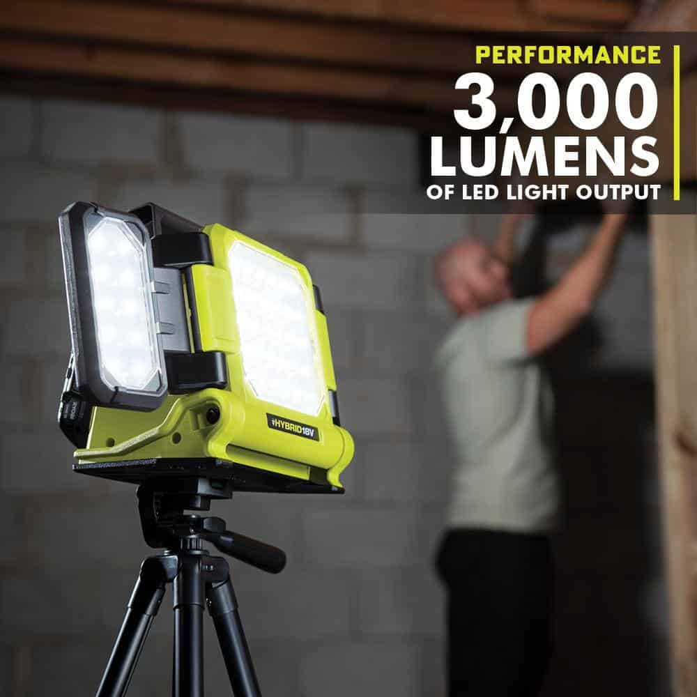 RYOBI ONE+ 18V 3-Tool Lighting Kit with Hybrid Panel Light, Spotlight and Flexible Clamp Light (Tools Only)