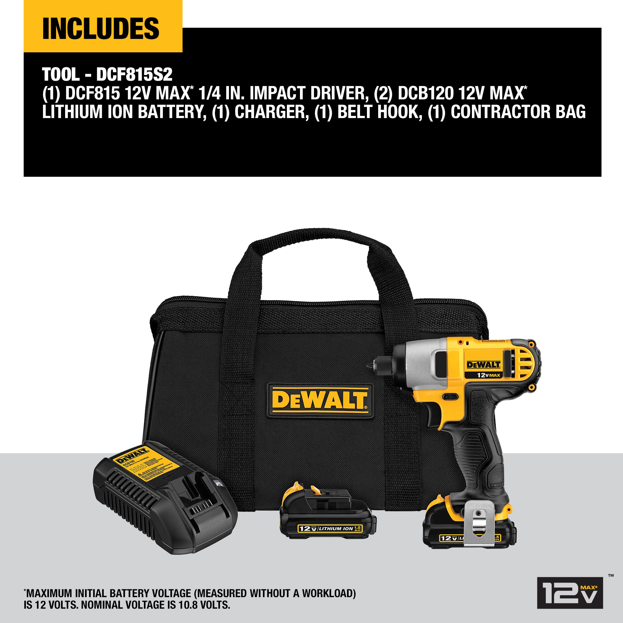 DEWALT 12-volt Max Cordless Impact Driver (Battery and Charger Included with Soft Bag)
