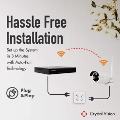 Crystal Vision 8CH 4-camera 1080P wireless security system Outdoor 4-Camera Plug-in Bullet 2Tb Hard Drive Security Camera System