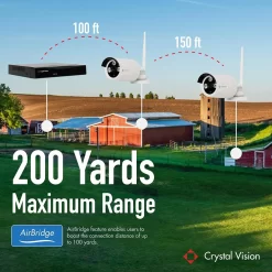 Crystal Vision 8CH 4-camera 1080P wireless security system Outdoor 4-Camera Plug-in Bullet 2Tb Hard Drive Security Camera System