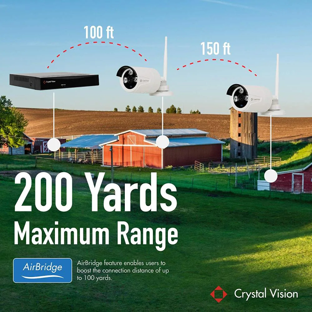 Crystal Vision 8CH 4-camera 1080P wireless security system Outdoor 4-Camera Plug-in Bullet 2Tb Hard Drive Security Camera System