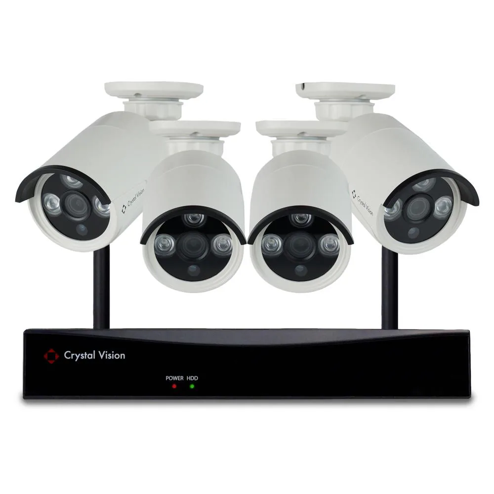 Crystal Vision 8CH 4-camera 1080P wireless security system Outdoor 4-Camera Plug-in Bullet 2Tb Hard Drive Security Camera System
