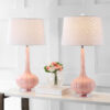 JONATHAN Y Bette Glass Teardrop Contemporary/Transitional 28.5-in Pink Led, Rotary Socket Table Lamp with Linen Shade (Set of 2)