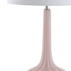JONATHAN Y Bette Glass Teardrop Contemporary/Transitional 28.5-in Pink Led, Rotary Socket Table Lamp with Linen Shade (Set of 2)