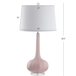 JONATHAN Y Bette Glass Teardrop Contemporary/Transitional 28.5-in Pink Led, Rotary Socket Table Lamp with Linen Shade (Set of 2)