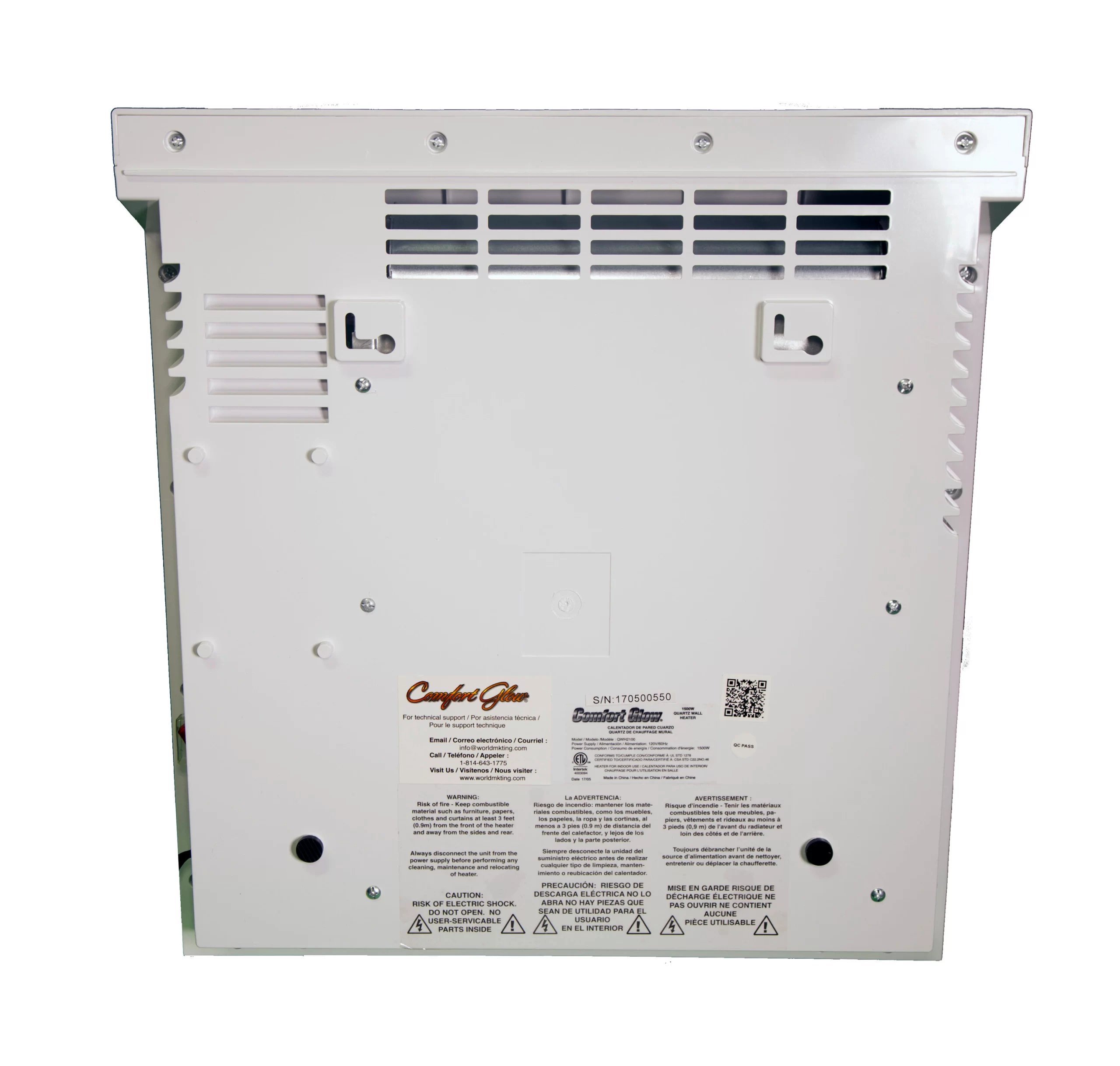 Comfort Glow Up to 1500-Watt Infrared Quartz Wall Mount Indoor Electric Space Heater with Thermostat and Remote Included