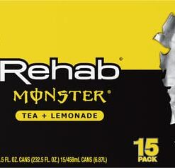 Monster Energy Rehab Tea + Lemonade + Energy, Energy Iced Tea, Energy Drink 15.5 Ounce (Pack of 15)