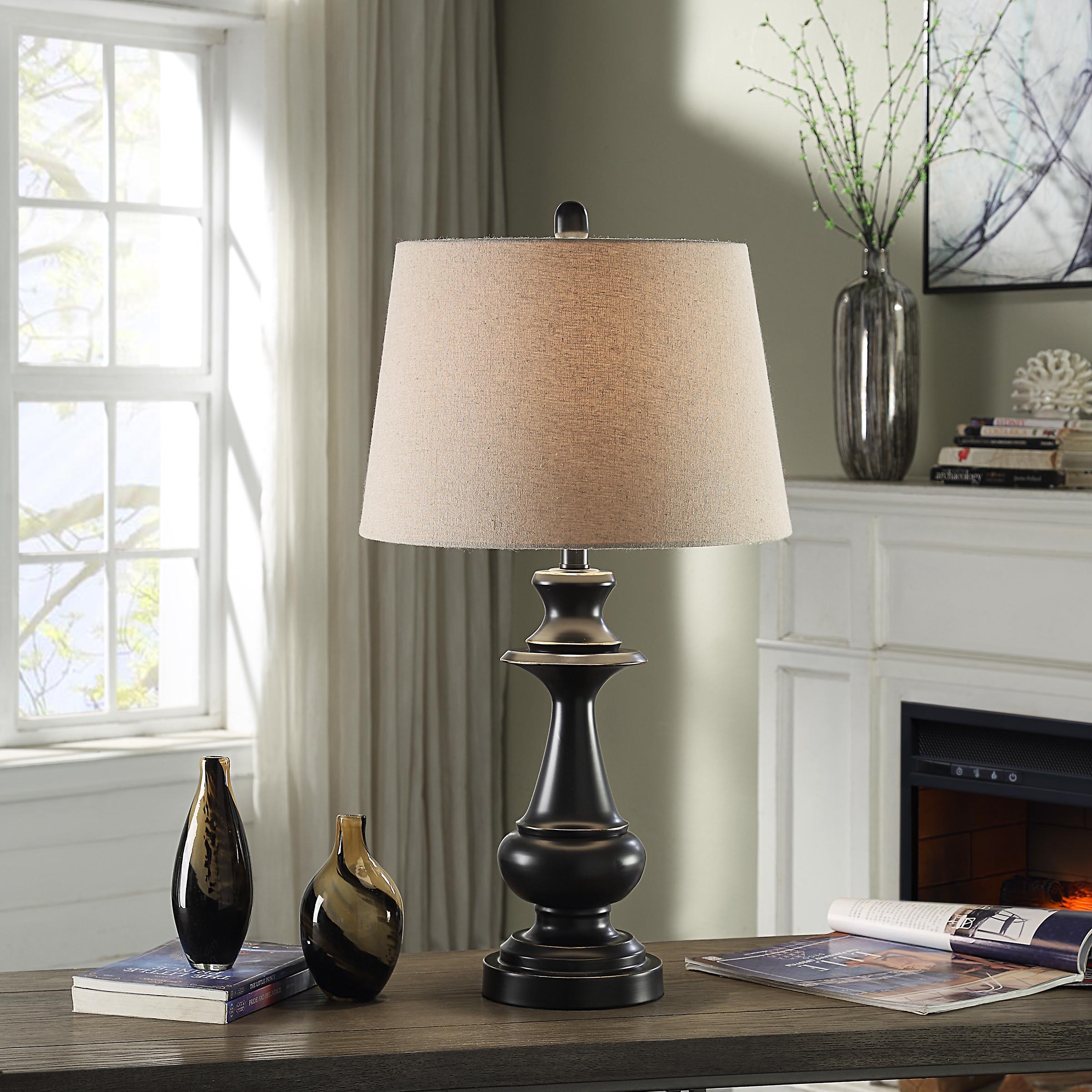 StyleCraft Home Collection 28-in Bronze 3-way Table Lamp with Fabric Shade