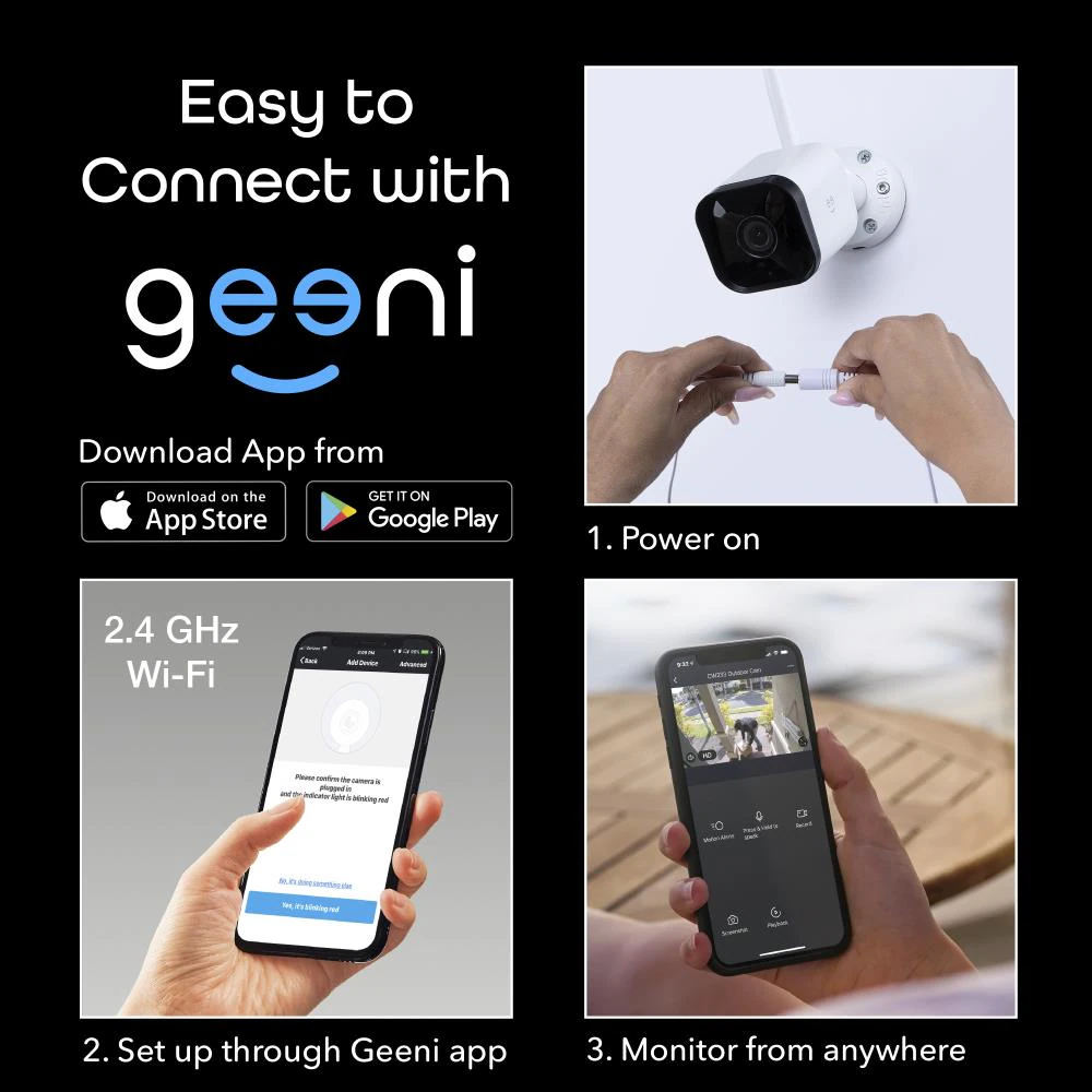 Geeni Hawk 3 Indoor/Outdoor 2-Camera Plug-in Micro Sd Security Camera System
