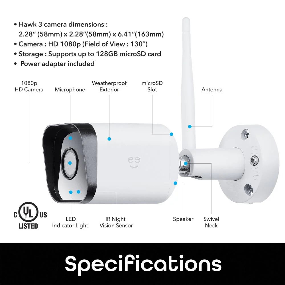 Geeni Hawk 3 Indoor/Outdoor 2-Camera Plug-in Micro Sd Security Camera System