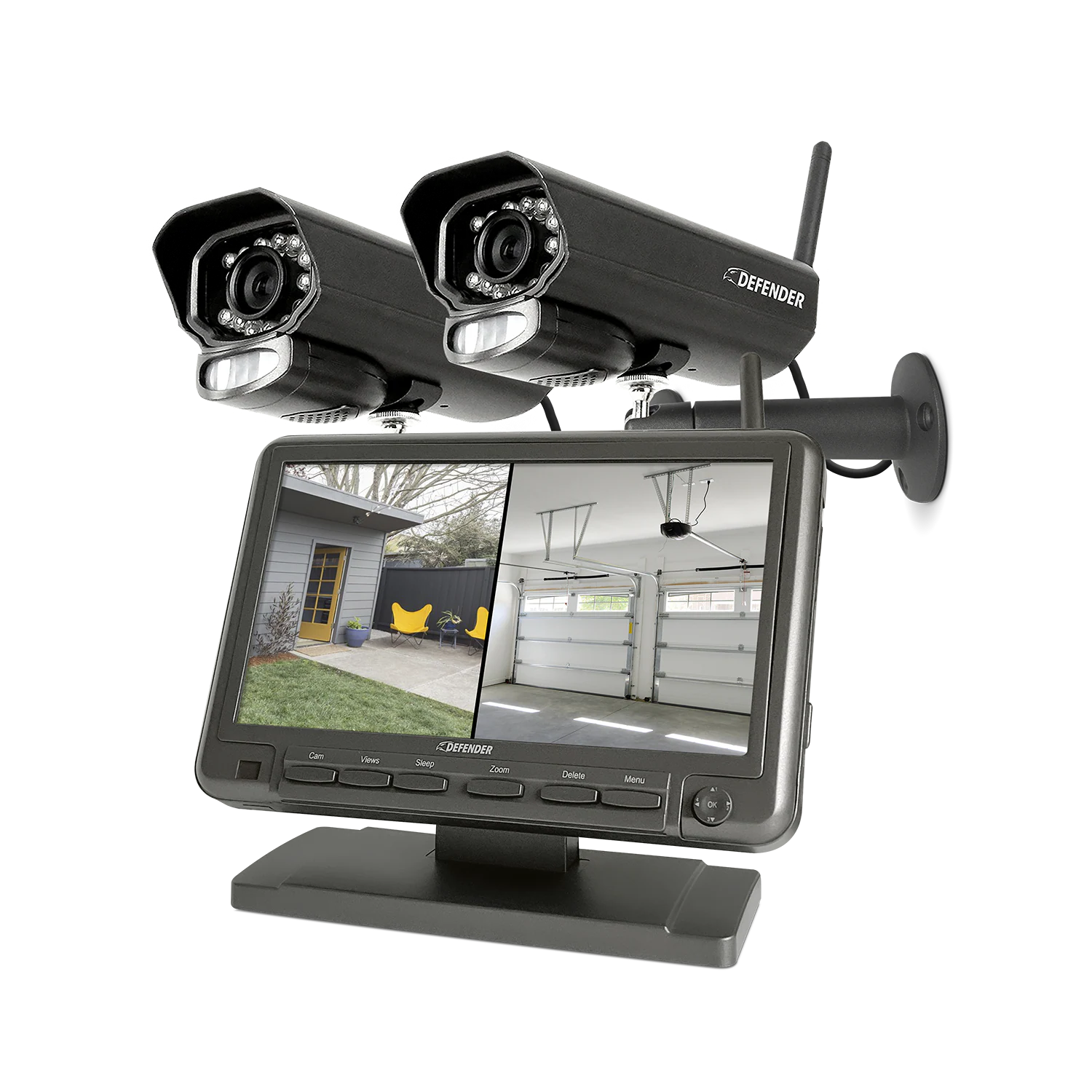 Defender Phoenixm2 7" Monitor Indoor/Outdoor 4-Channel 2-Camera Plug-in Bullet Sd (Included) Security Camera System