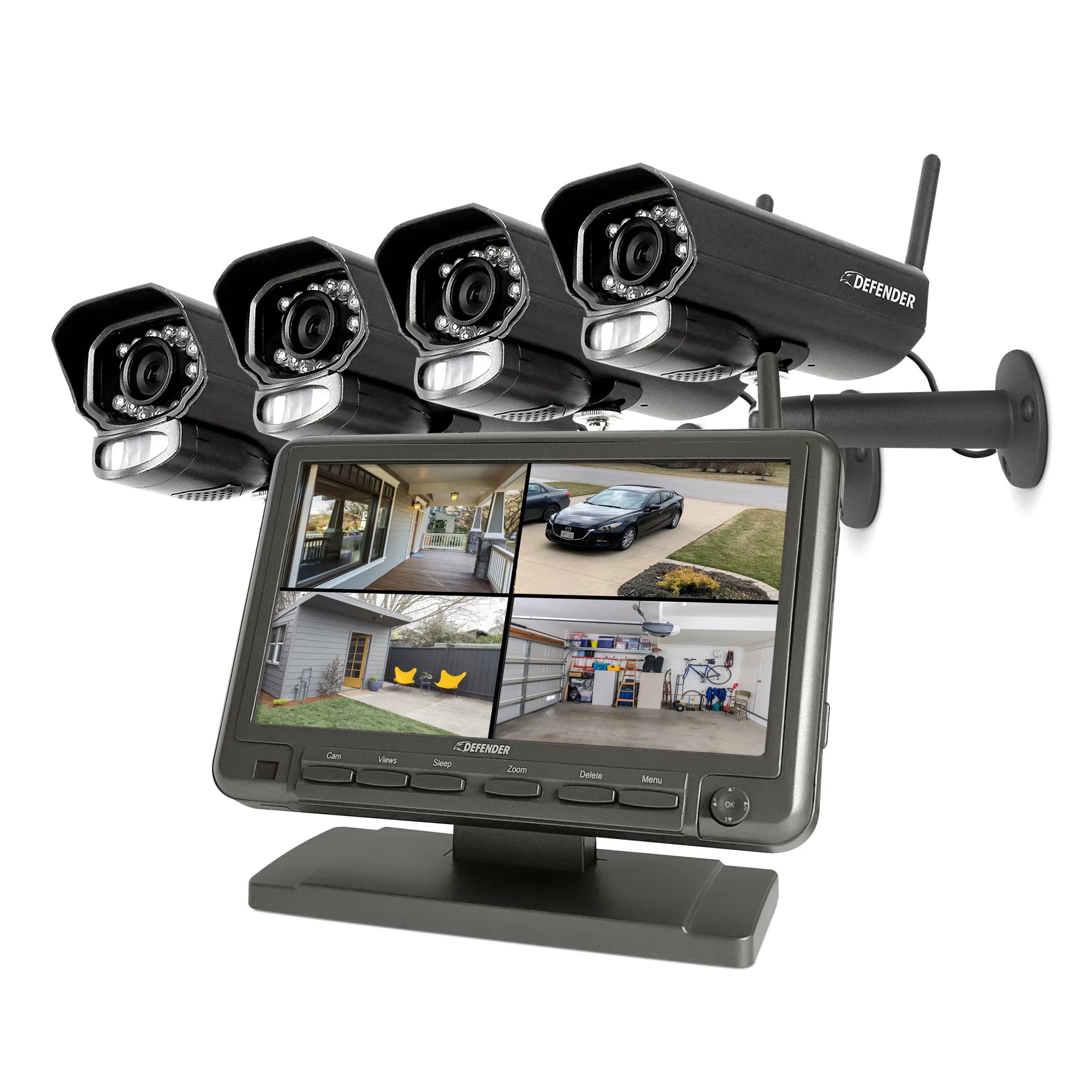 Defender Phoenixm2 7" Monitor Indoor/Outdoor 4-Channel 4-Camera Plug-in BulletSd (Included) Security Camera System