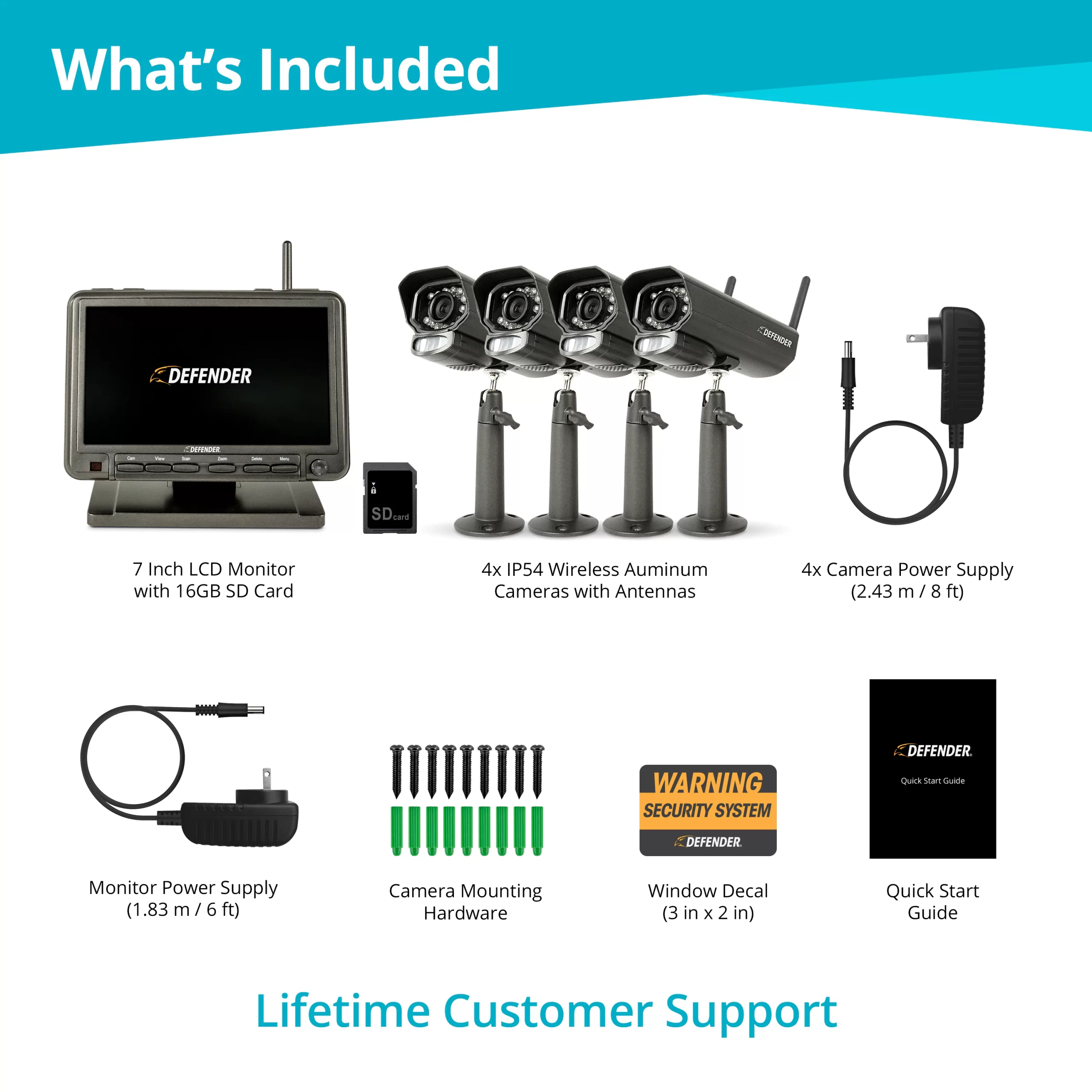 Defender Phoenixm2 7" Monitor Indoor/Outdoor 4-Channel 4-Camera Plug-in BulletSd (Included) Security Camera System