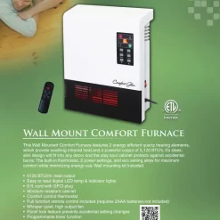 Comfort Glow Up to 1500-Watt Infrared Quartz Wall Mount Indoor Electric Space Heater with Thermostat and Remote Included