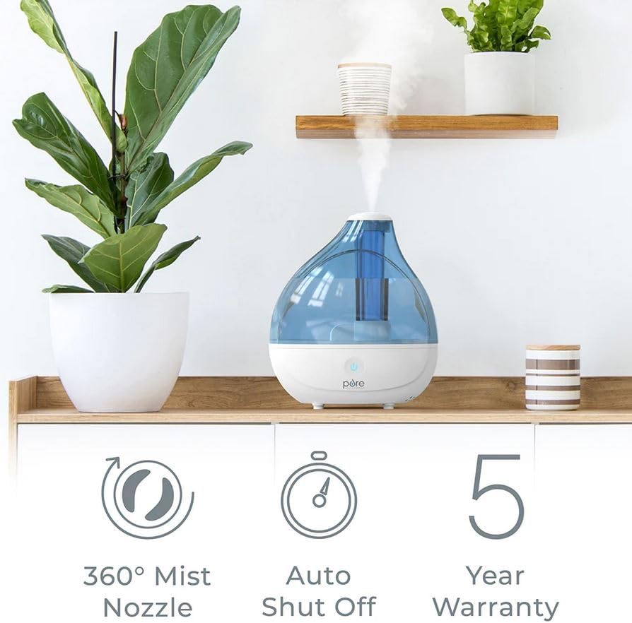 Pure Enrichment MistAire Ultrasonic Cool Mist Humidifier - Quiet Air Humidifier for Bedroom - Lasts Up To 25 Hours