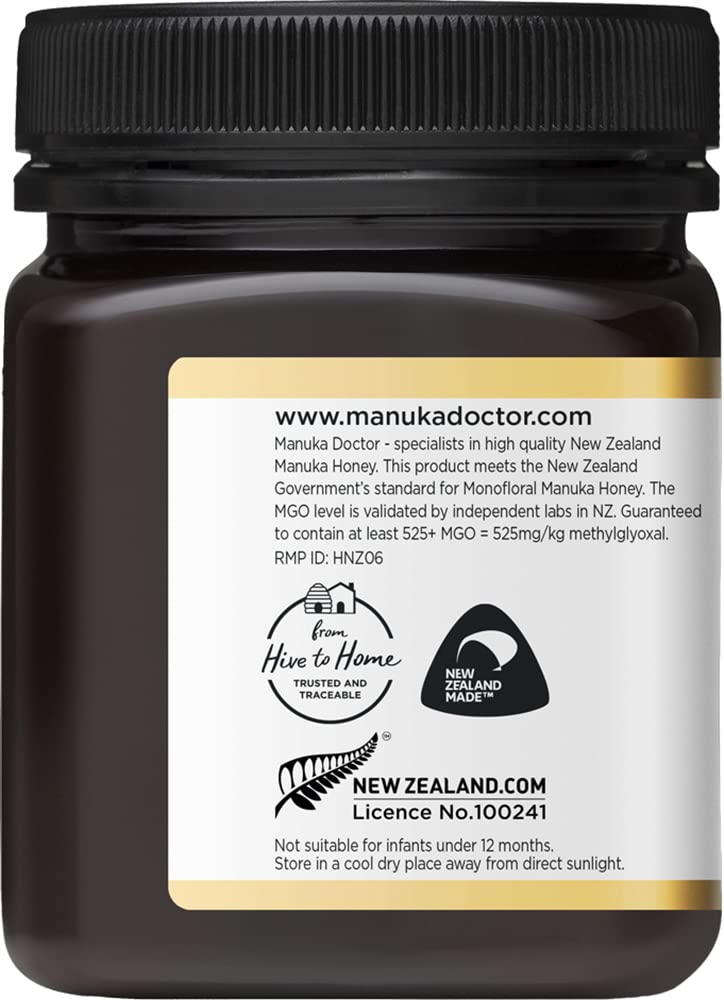 MANUKA DOCTOR - MGO 525+ Manuka Honey Monofloral, 100% Pure New Zealand Honey, Certified, RAW, Non-GMO (8.75 oz)